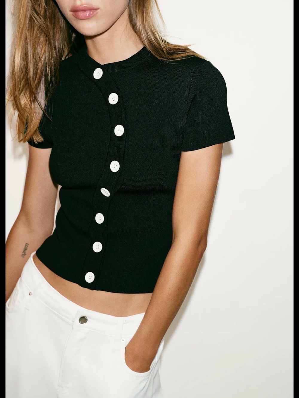 Zara Black and white button Cardigan